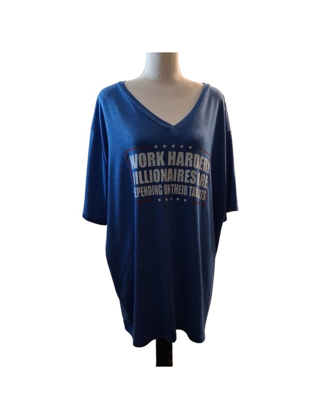 Work Harder Billionaires Are Depending Graphic Blue V-Neck T-Shirt 5XL Polyester
